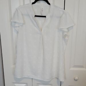 White Flounce Sleeve Top